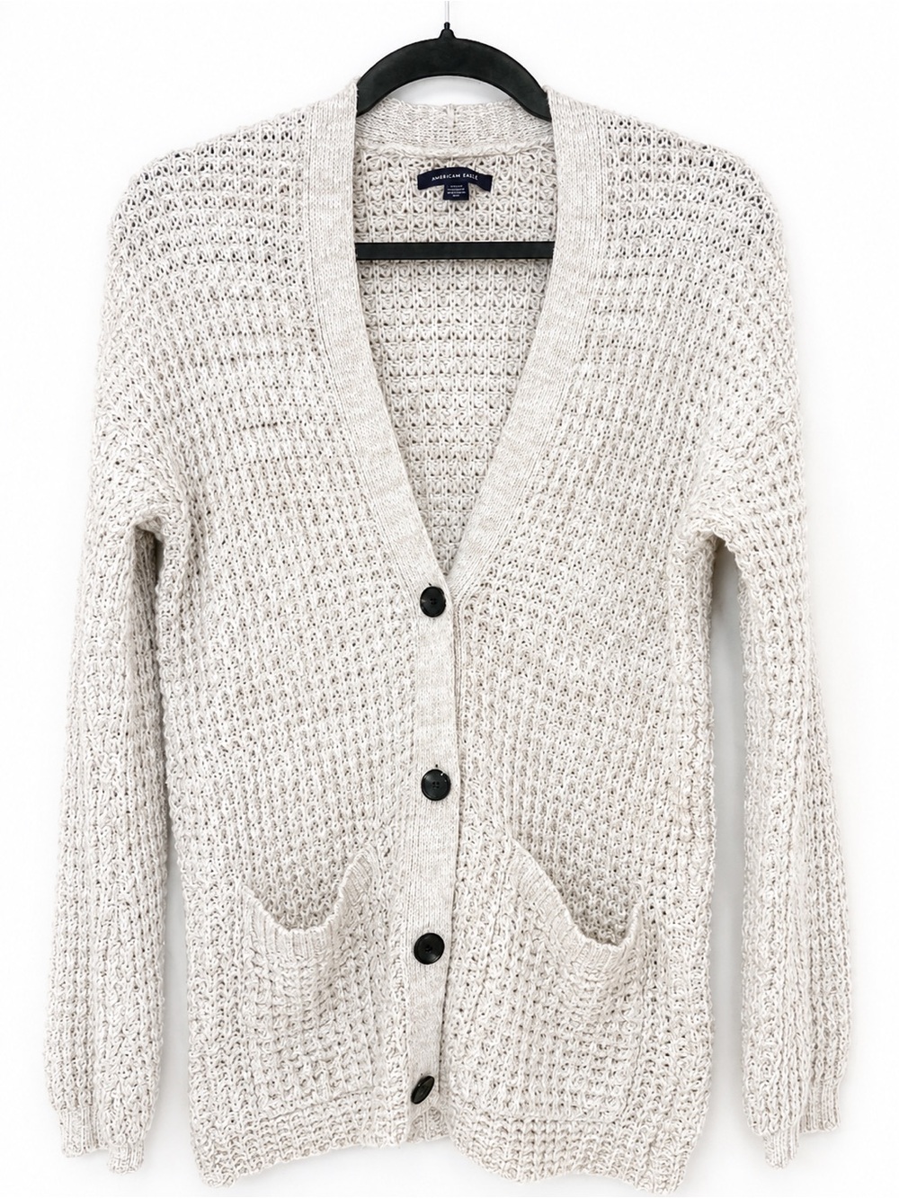 American Eagle Oatmeal Waffle Knit Button Front Cardigan Sweater Small